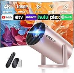 [Built-in Apps & 2026 Upgraded] Mini Projector Support 4K 1080P Auto Keystone 180° Rotatable with WiFi 6 and Bluetooth 5.4, Projector Portable Compatibile with HDMI/TV Stick/Memory Stick/Laptop-Gold