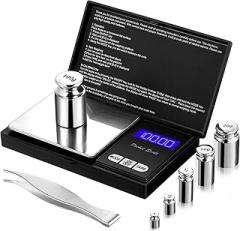 Digital Pocket Scale Set,100 g 0.01 g Mini Scale Electronic Grams Scale with 1 g, 2 g, 5 g, 10 g, 20 g, 100 g Calibration Weight and Calibration Weight Tweezer for Food Jewelry, Totally 8 Pieces