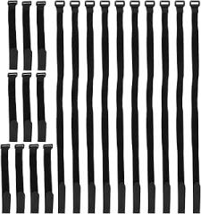 20pcs Hook and Loop Cable Ties Nylon Wire Straps, Black 2x25cm and 2x80cm Bundling Straps for Electronics Cord Management and Home Office Organization