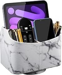 PU Leather Remote Control Holder 360 Degree Rotating Desk Organizer/Caddy Storage Box for Remote Controllers,TV Guide, Mail, Electronics,Pen,Stationery and Media Storage white