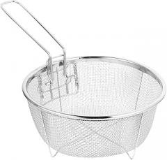 Stainless Steel Deep Fry Basket, Round Wire Fry Basket Table Serving Chip Baskets Food Over Sink Strainer Tableware Presentation Strainer Potato Cooking Tool,23 * 23