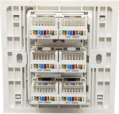 White 6-Port CAT6 RJ45 Wall Plate Internet LAN Connector Cover(86 Type Crimps Wire)