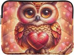 Laptop Cases Valentine's Day Owl Red Heart Protective Case with Zipper Portable Electronic Device Cover, 15-15.6 Inch