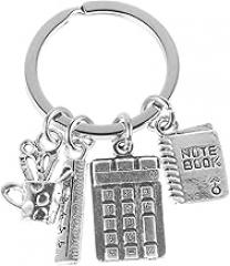 Calculator Ruler Book Keychain with Carabiner, Accounting and Mathematics Inspirational Key Holder for Teachers and Students, Back-to-school Accessory