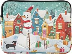 Laptop Sleeve Padded Portable Electronic Device Cover Snowman Colorful Houses Portable Protective Case