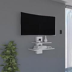Floating Shelf, Dual Shelf Wall Unit with Cable Management, White