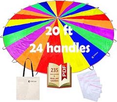 Play Parachute for Kids 20ft Dirt Resistant Handles for Party Games Birthday Gift Outdoor Toys Children Gymnastics