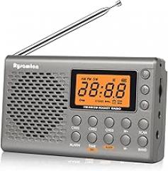 Portable AM/FM/Shortwave Radio, Batteries Operated Pocket Radios, Large Digital Display, Clock Radio with Alarm and Sleep Function, Earphone Included