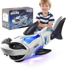 Shark Toys for Boys 3-5, Electronic Shark Car Light Up Monster Toy with Swinging Tail, Music and Lights,Crawling Walking Car Toy Gift for Baby Kids 1 2 3 5 Years Old