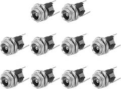 MECCANIXITY 10pcs DC5525 Power Jack, 30V 0.5A 5.5x2.5mm 3 Pin DC Power Female Panel Mounting Connector Socket with Metal Nut Washer for Electronics Devices, Silver 10.8x10.8x21.2mm