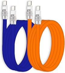 chubbycable Couple Chubby 2 Pack 240W USB C Cable Extra Thick Silicone Fast Charging Cable Compatible with iPhone 17-15 Series iPad Galaxy Series, Dark Blue+Orange, Type-C to Type-C, 3.3FT