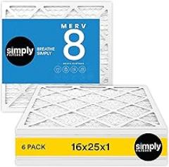 Simply 16x25x1 Air Filter, MERV 8, 6 Pack, For Home AC Furnace & HVAC (Actual Size: 15.75