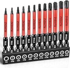 12-Piece Impact Security Torx Bit Set (T5-T40), 3-Inch Long S2 Steel Tamper-Proof Star Bits Set, with 1/4