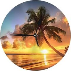 Sunset Hawaiian Palm Tree Print Round Wall Clock Stylish and Silent Non-Ticking Electronic Clock for Home & Office Decor