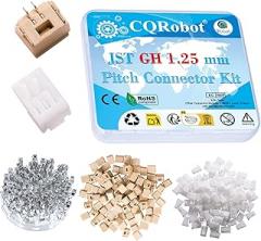 CQRobot JST GH 1.25 mm Pitch 2-Pin Electronic Computer Connector IC Male Plugs, Female Sockets Housing and T-Shaped Crimp Terminal Kit. 100 Sets/400 Pieces Wire-to-Board Adapter Cable Assembly.