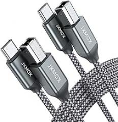 JXMOX USB B to USB C Printer Cable, (6.6ft 2-Pack) Nylon Braided USB B to C Cord, USB C MIDI Cable Compatible with MacBook Pro, HP, Epson, Canon, Brother, Yamaha Piano Keyboard, DAC, DJ Controller