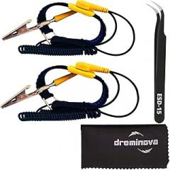 Safe ESD Anti Static Wrist Strap Band Long Earthing Wristband Grounding Bracelet for ESD Mat Computer PC Building Electronics Repair Ground wire cord with Metal Alligator Clip By DREMINOVA