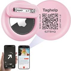 Apple AirTag Holder for Kids with Pin, Safe Hidden Lightweight GPS Tracker with QR Code Name Tag for Kids Compatible with Apple Air Tags for Child, Elderly, Pets Collar, Shoes (Pink)