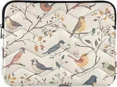 Laptop Cases 13, 13.3, 14 Inch Colorful Birds Leaves Beige Protective Case with Zipper Portable Electronic Device Cover
