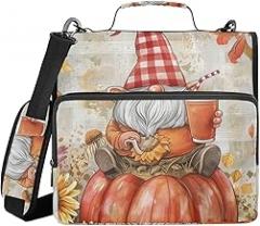 Gnome Thanksgiving Pumpkin Zipper Binder with Handle - 1.5” D-Rings, 500 Sheet Capacity, Multiple Pockets Organizer for Office, Compatible with 13” Laptop Tablet