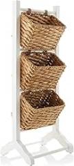 Casafield 3-Tier Floor Stand with Water Hyacinth Storage Baskets, White/Natural - Standing Organizer Rack for Bathroom, Kitchen, Laundry, Living Room