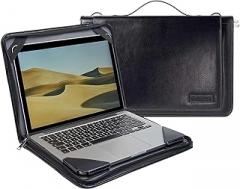 Black Leather Laptop Messenger Case - Compatible with Samsung Electronics XE500C13-S03US Chromebook 3