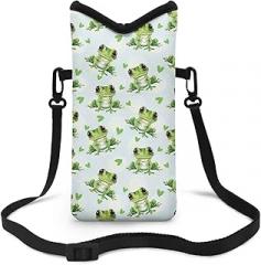 Suobstales Frog Heart Print Men Women Neoprene Shockproof Phone Sleeve Pouch Carrying Case with Neck Lanyard for iPhone 16/15 Plus, 16/15 Pro Max; Samsung S24+, S23, A35, A54; Google Pixel 9