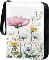 Colorful Flowers Collectible Trading Card Albums,4-Pocket Card Binder with 50 Removable Sleeves with Zipper Game Card Collection Binder Album Holder