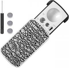 Jewelry Loupe Magnifier with LED Light, AFUNTA 30X,60X,90X Pocket Magnifying Glass for Rocks Stamps Coins Watches Hobbies Antiques Models Photos - Silver