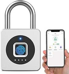 eLinkSmart Fingerprint Gym Locker Lock, Keyless Biometric Padlock, Weatherproof Electronic Digital Bluetooth App Smart Combo Pad Lock for Outdoor Fence Gate School Locker Storage Shed Pool - Silver