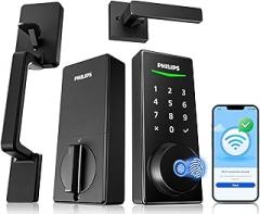 Philips WiFi Smart Lock with Front Door Handle Set, Built-in WiFi, APP Remote & Voice Control, Fingerprint Keyless Entry Door Lock, Keypad Deadbolt Smart Locks for Front Door, Auto-Lock, Backup 2 Keys