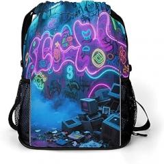 TESBNDDJ Small Gym Bag Electronic Graffiti Wall Printed Drawstring Gym Bag for Men Lightweight Waterproof Drawstring Backpack for Women with Shoe Compartment for Travel Tourism Work And Fitness