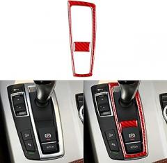 Generic Real Premium Carbon Fiber Sticker Compatible with BMW X3 F25 2011-2017/X4 F26 2014-2017 Car Gear Shift Panel Electronic handbrake Buttons Frame Decoration Auto Interior Accessories Decal Red