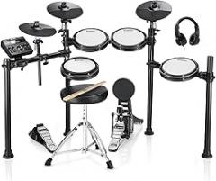 Donner DED-200 Electric Drum Sets with Quiet Mesh Drum Pads, 2 Cymbals w/Choke, 31 Kits and 450+ Sounds, Throne, Headphones, Sticks, USB MIDI, Melodics Lessons (5 Pads, 3 Cymbals)