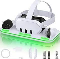 Charging Dock for Meta Quest 3, Magnetic Charging Dock for Quest 3 VR Headset & Controllers, Three Charging Indicators, Charging Stand with 2 Rechargeable Batteries
