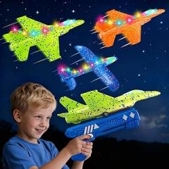 3 Pack Airplane Launcher Toys, 13.2 inch LED foam 2025 F-15 Eagle fighter jet ＆ Glider Catapult Plane for Boys, Flying Toys Christmas Birthday gifts for Boys Girls 4 5 6 7 8 9 10 11 12 Year Old