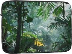 Tropical Rainforest Jungle Scene Printed Laptop Bag for Men Women Shockproof Laptop Bag for Travel Office School, black, 10 inch