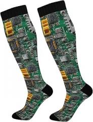 PDYRLEN Circuit Board Electronic Technology Compression Socks for Women Men, Circulation Long Knee High Socks Casual Stocking Athletic Tube Sport Sock