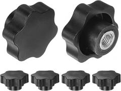 HARFINGTON 6pcs Star Knobs M10 Female Thread 48mm 6-Point Plastic Head Metal Insert Non-Through Hole Screw-in Threaded Hand Knob Clamping Handle, Black