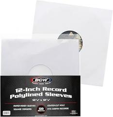 BCW 12-Inch Vinyl LP Record Sleeves - 50 Pack | White Polylined Inner Protective Sleeves with Center Hole for Vinyl Records | Acid-Free, Scratch Resistant | Ideal for DJs and Collectors