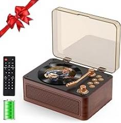 Gueray Portable CD Player with Speaker,Battery Operated 3600 mAh Vintage CD Player Bluetooth for Home, Retro Wood CD Players FM Radio with Remote Control, Support USB/AUX/Type-C Playback
