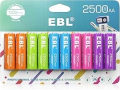 EBL Rechargeable AA Batteries 2500mAh 1.2V Ni-MH Double AA Battery 10 Pack