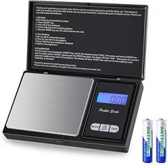 Digital Mini Scale, 200g /0.01g Pocket Scale, Electronic Smart Scale, LCD Backlit Display, Tare Function, Stainless Steel & Slim Design (Battery Included)