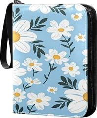 Daisy Pattern Collectible Trading Card Albums,4-Pocket Card Binder with 50 Removable Sleeves with Zipper Game Card Collection Binder Album Holder