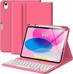 MoKo for iPad (A16) 11th Generation Case with Keyboard 11 inch 2025, iPad 10th Generation 10.9 inch Case with Pencil Holder, Multi-Angle Detachable Bluetooth Keyboard, Pink