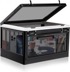 Large Medicine Lock Box, Clear Lockbox for Medication, 24L Lockable Storage Box with Dual 3-Digit Combination Locks for Snacks/Phone/Electronics, Organizer Bin for Home/Office/Fridge/School