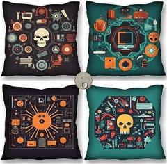 Set of 4 Throw Pillows Waterproof Outdoor Designs Illustration& Farmhouse Decor for Sofa Bedroom Decor 12x12 In Decorative Electronics Pillow Covers. Fall for Home Clearance Autumn Decor Enhancements
