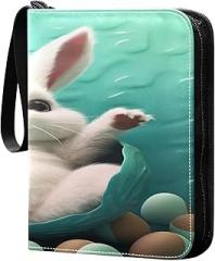 Happy Easter Bunny Card Binder 4-Pocket, 400 Pockets Trading Cards Holder Games Card Albums Storage Organizer Case for Football, Baseball Cards