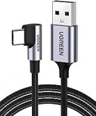 UGREEN Right Angle USB C Cable, USB A to USB C Cable 90 Degree Type C Cord Compatible with iPhone 16/16 Plus/16 Pro/16 Pro Max/15, Galaxy S24/S23/S10/S10+, iPad mini 6/Air 5, Pixel 8/7, 3.3FT