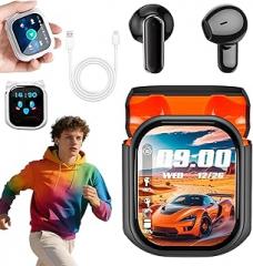 NE20 Translation Earbuds - Bluetooth 5.4 Earphones LED Display, Ne20 Earbuds - Ai Translation Real Time, Color Screen Noise Cancelling in-Ear Earphones for Sports (Black/Orange)